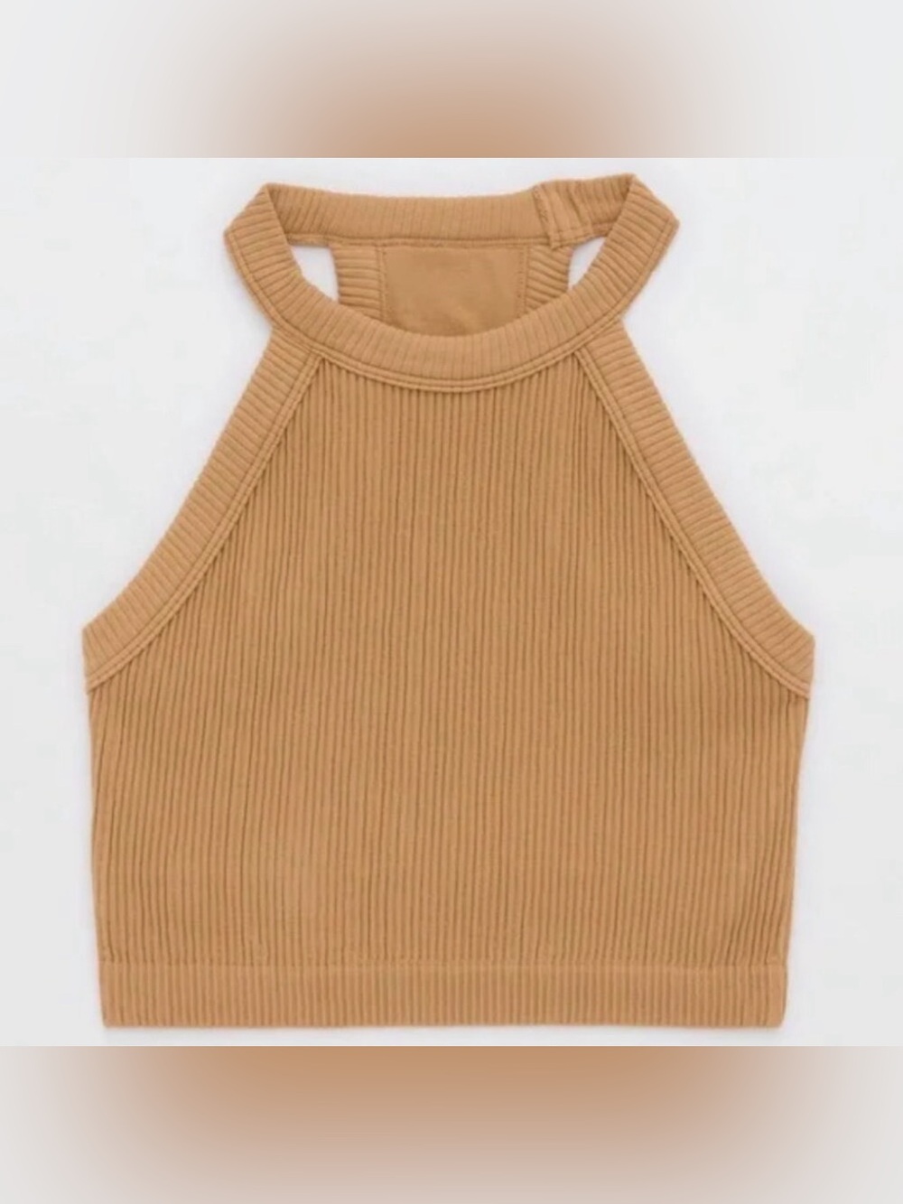 Aerie Ribbed Halter Crop Top with Bra Tan Size Small NWT